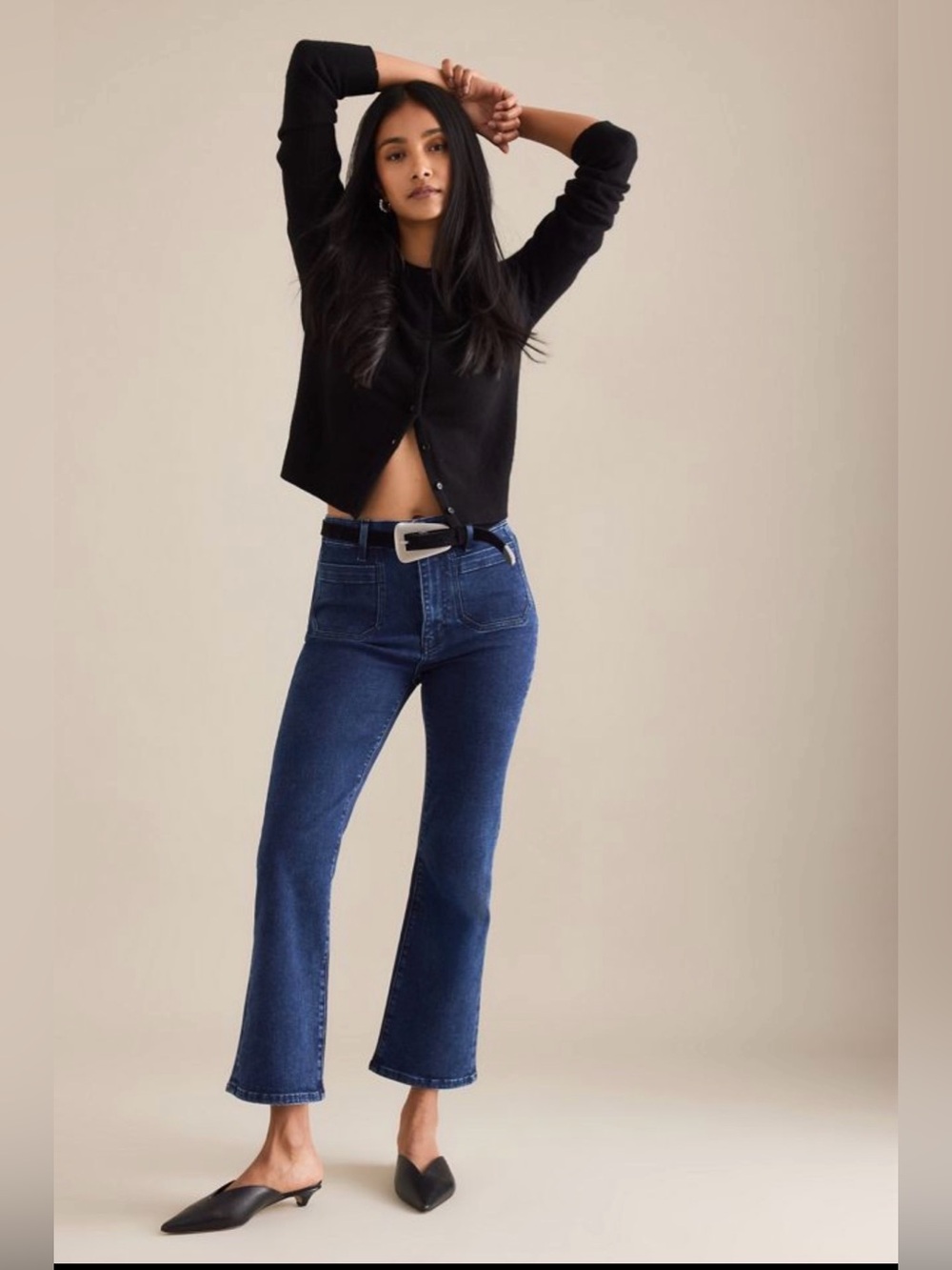 FRAME The Reboot Crop High Rise Bootcut Jeans Dark Indigo Size 32